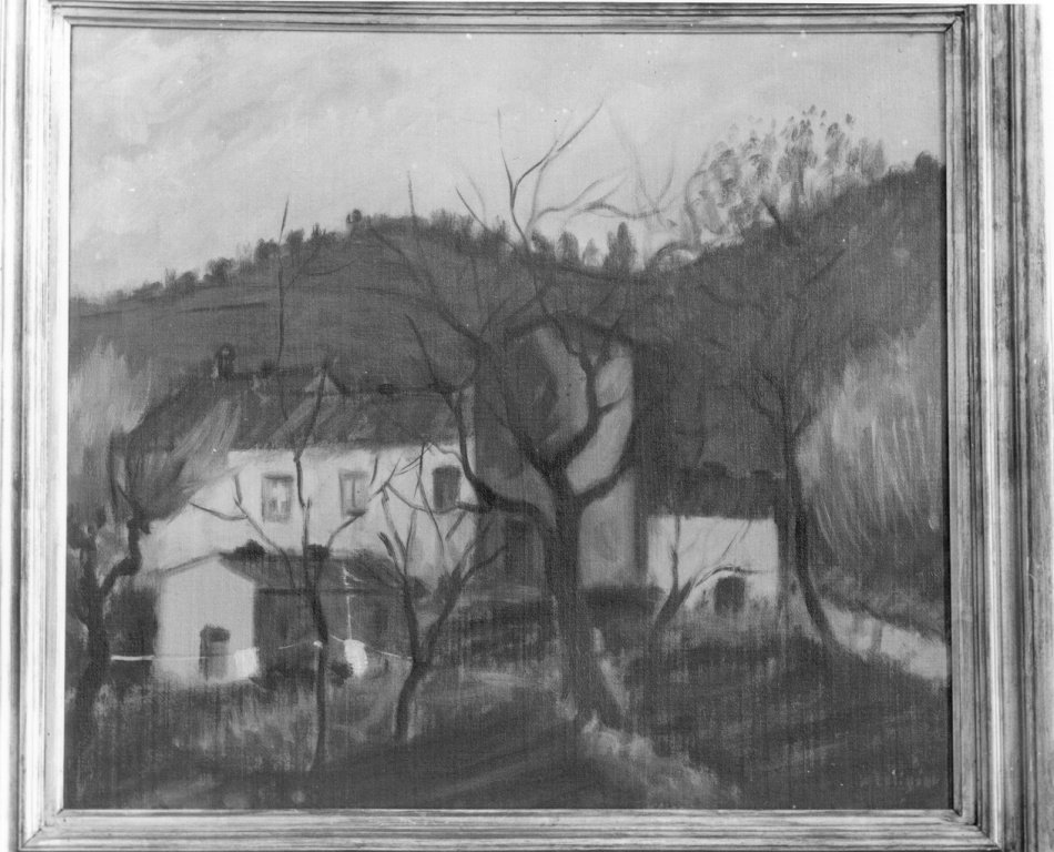 paese in autunno (dipinto) di Caligiani Alberto (sec. XX)